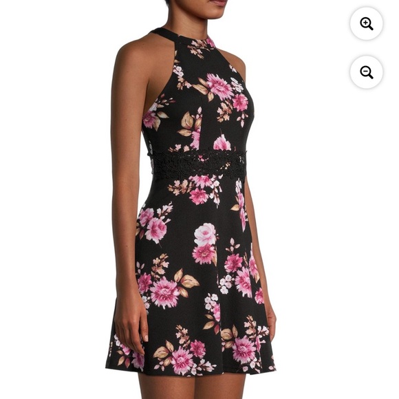 NO BOUNDARIES. NWT. Black/Pink Floral, Sleeveless Dress. Size 2X. Halter… - Picture 2 of 12